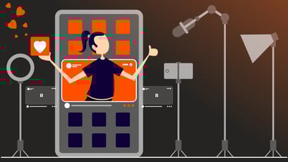 Illustration: Frau zeichnet Video für Social media auf.